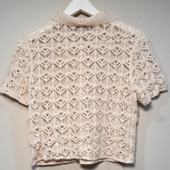 Zara size large Cream Crochet half Button-Up Top - Picture 5 of 5